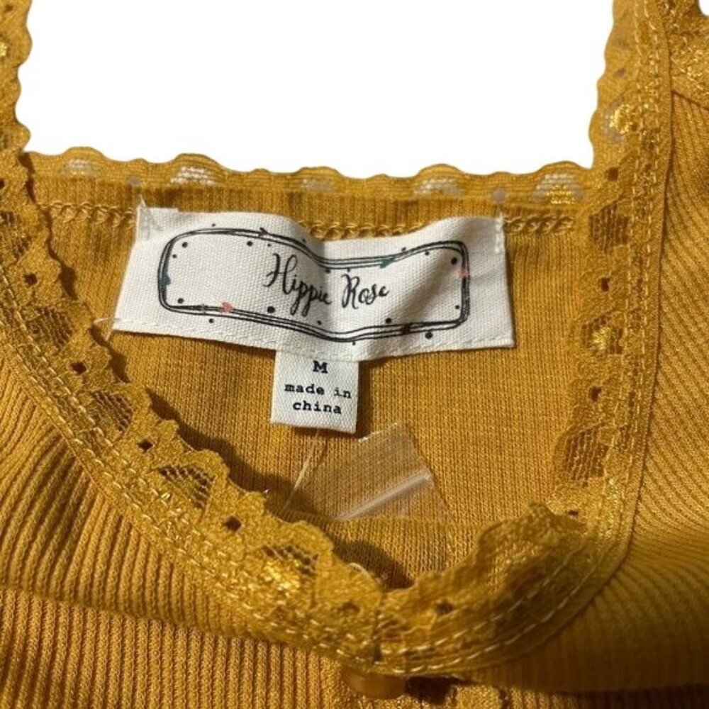 Hippie Rose Juniors' Ribbed Henley Tank Top - Golden Ore | Size M, New - Picture 4 of 6
